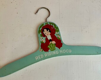 Vintage Red Riding Hood Painted Wood Child's Clothing Hanger