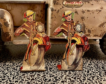 Two Vintage Louis Marx Toy Tin Litho Doughboy Motorcycle Messengers