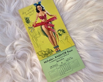 Vintage Pin Up Girl Calendar for Radiator Repair Shop by KO Munson