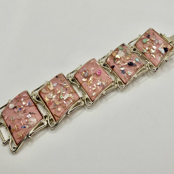 Signed Vintage PAM Pink Confetti Lucite Bracelet MCM Fashion