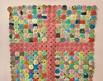 Vintage Feed Sack Fabric Handmade Yoyo Table Mat or Wall Decor