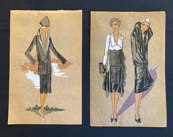 Original French Fashion Illustrations Art Deco Era Flapper Girls by J Dory