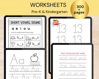 Preschool Pre- K & Kindergarten Tracing and Reading Worksheet Alphabet activity   Handwriting for 1st grade Coloring book Math and Numbers