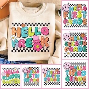 Preppy Back to School Bundle PNG, Coquette Teacher First Day of School Shirt Design, Girly Checkered Sublimation, Pre-k 1st/2nd/3rd Grade