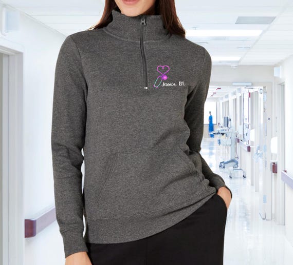 PERSONALIZED Nurse 1/4 Zipper Pullover Sweater for Cold Office