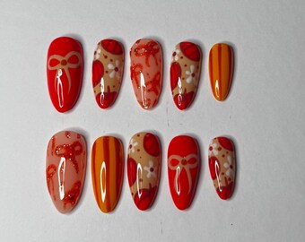 Handgjorda Pumpkin Spice Press On Nails – Höstmandelnagelset