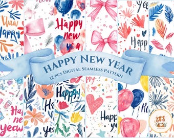 New Year Seamless Pattern Pack, Festive Scrapbooking Paper (Digital Download)