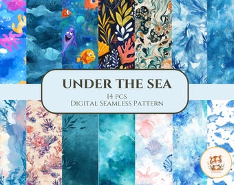 Ocean Seamless Pattern Set – 14 Under the Sea Digital Designs (JPG/PNG/AI)