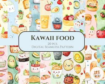 Kawaii Food Seamless Pattern Set – Cute Digital Designs (20 pcs)