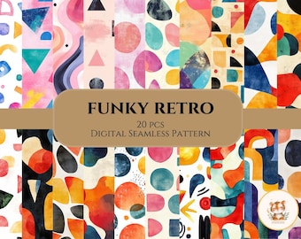 Funky Retro Seamless Patterns – 70s Geometric Designs (20 pcs) (Digital Download)