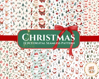 Christmas Digital Seamless Patterns Bundle - Festive Holiday Backgrounds for Crafts, Sublimation, Scrapbooking & Print-on-Demand Projects
