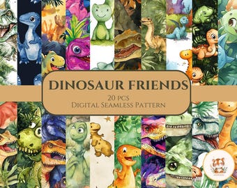 Dinosaur Friends Seamless Pattern – Kids Scrapbooking, Apparel (Digital Download)