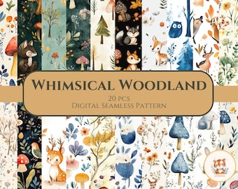 Whimsical Woodland Seamless Patterns 20Pcs - Enchanting Forest Digital Designs
