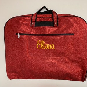 Personalized Canvas Glitter Garment Bag Red image 1