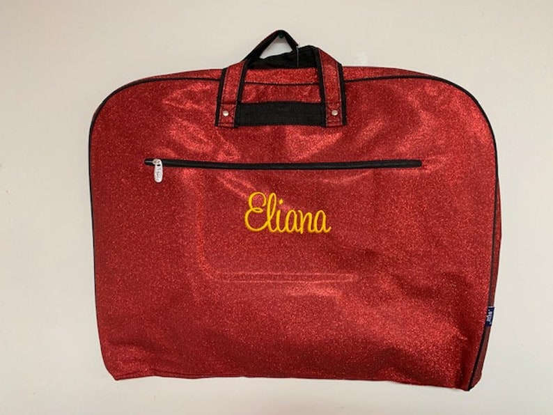 Personalized Canvas Glitter Garment Bag Red image 1