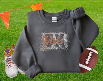 Vols Football Sweatshirt, Tennessee Game Day Crewneck, Orange & White Football Attire, Bright and Blingy