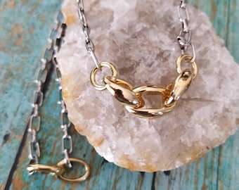 Mixed Metal Gold And Silver Necklace, Layering Mixed Jewelry Collection. Matching gold spring clasp connector. Handmade, Choose length
