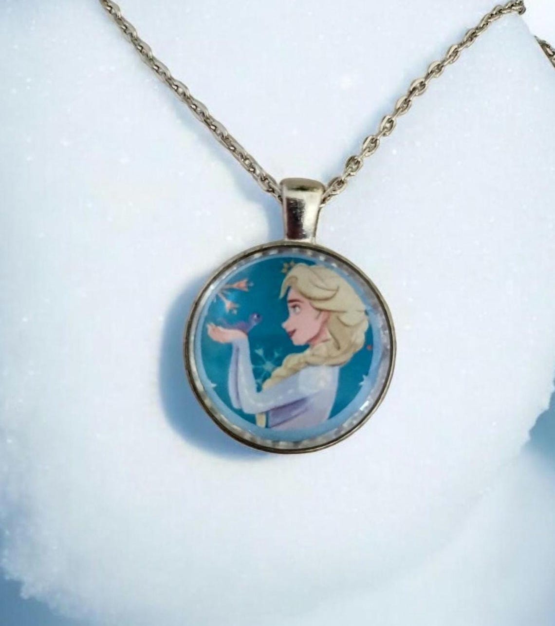 Princess Elsa Necklace, Glass Cabochon on Frozen Character Jewelry Gift ...