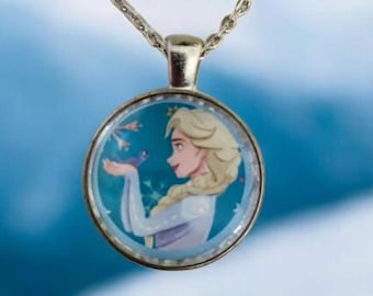 Princess Elsa Necklace, Frozen Character Necklace, Birthday jewelry gift for girls, Gold or silver, Handmade to order
