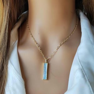 Gold Framed Opal Flash Pendant Necklace - Gold Plated Chain