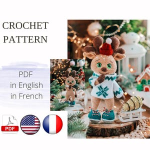 DEER crochet pattern christmas PDF animals English French Amigurumi toy Handmade