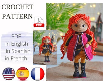 Frozen Princess doll crochet pattern amigurumi PDF (English/Spanish/French)
