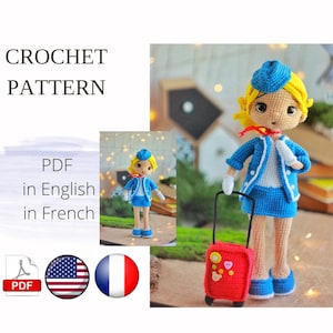 Schema all'uncinetto per bambola hostess Amigurumi PDF Inglese Francese Amigurumi Fatto a mano