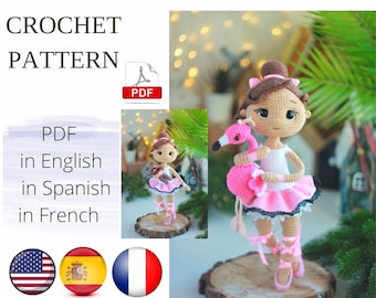Doll Ballerina amigurumi pattern doll crochet PDF English Spanish French Handmade
