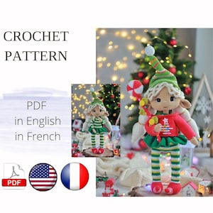 Schema all'uncinetto per bambola Elf Santa's Helper Girl, amigurumi, Natale in PDF (inglese/francese)