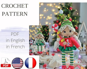 Elf Santa's Helper Girl doll crochet pattern amigurumi christmas PDF (English/French)