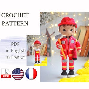 Firefighter Amigurumi Doll Crochet Pattern PDF English French Amigurumi Handmade