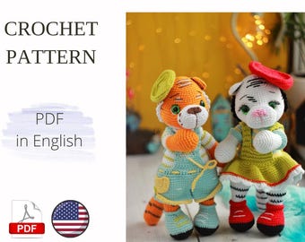 Tigerpanda virkmönster djur Engelsk Amigurumi leksak Handgjord