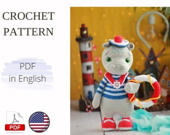 HIPPO Crochet PATTERN PDF Amigurumi Handmade Hippo Doni