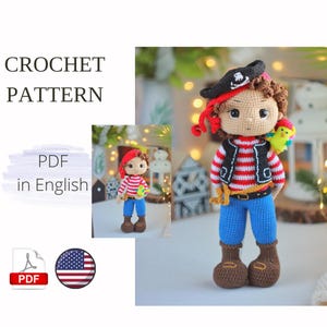 PIRATE crochet pattern doll English Amigurumi toy Handmade Halloween