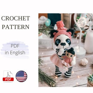 Bear panda crochet pattern animals English Amigurumi toy Handmade