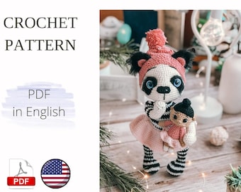 Bear panda crochet pattern animals English Amigurumi toy Handmade