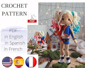 Crochet PATTERN pdf Amigurumi Supervillainess / Crochet Superhero English French Spanish