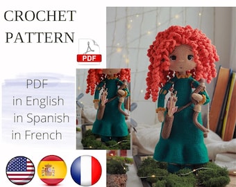 Patrón de crochet para muñeca princesa amigurumi en PDF. Amigurumi hecho a mano en inglés.