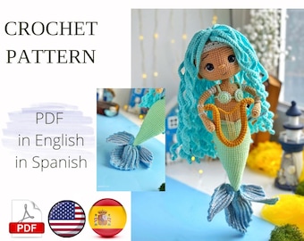 Haakpatroon zeemeerminsirene pop amigurumi pdf (Engels/Spaans)