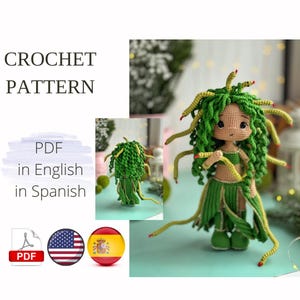 Medusa Gorgona docka virkmönster amigurumi PDF (engelska/spanska)