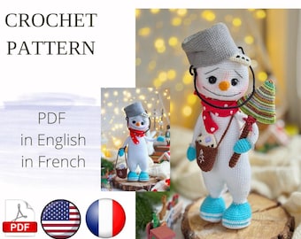 Snowman Crochet Pattern PDF, Christmas Thief Amigurumi (English/French)