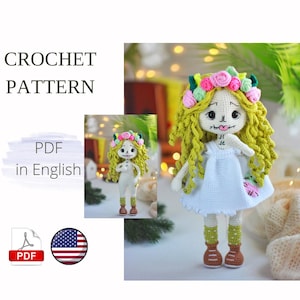 Boneca de caveira de açúcar, boneca de crochê, brinquedo amigurumi inglês, feito à mão, dia de los muertos, boneca voodoo amigurumi