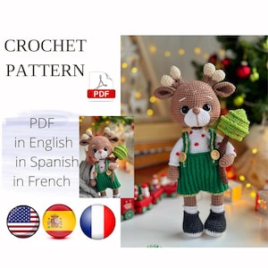 Deer animals crochet pattern amigurumi christmas PDF (English/Spanish/French)