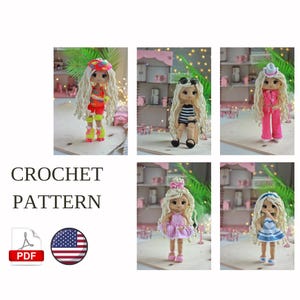 Set 5 in1 Doll Girl Amigurumi Doll Crochet Pattern PDF English Amigurumi Handmade