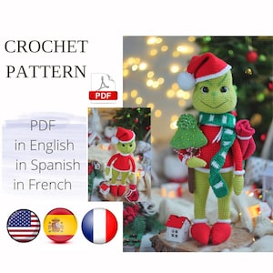 Crochet PATTERN PDF Amigurumi The christmas thief English Spanish French/ Crochet green villain / Amigurumi Christmas / Crochet Christmas