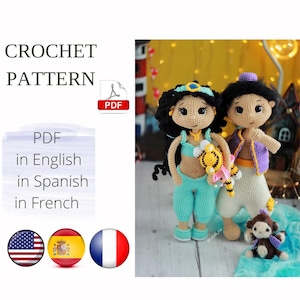 Patrón de crochet para muñeca princesa amigurumi 2 en 1 PDF Inglés, Español Amigurumi Hecho a mano