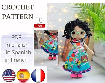 Mirabel doll crochet pattern amigurumi PDF (English/Spanish/French)
