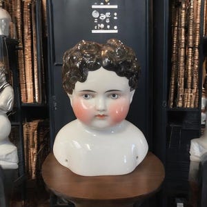 RARE German Bisque Doll Head, Glazed Porcelain China Doll from 1800s, Antique German Style Collectible  Restoration Part Victorian Era