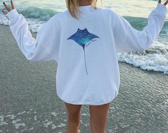 Trui mantaroggen, shirt met bedreigde dieren, cadeau duiker, strandsurftrui, sweater zeedier, cadeau oceaanliefhebber, red de oceaan