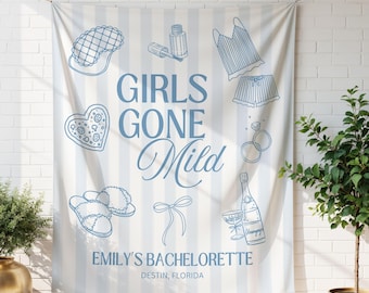 Banner personalizado para despedida de soltera "Girls Gone Mild", tapiz para despedida de soltera en spa, fondo para pared de fiesta, pijamada, despedida de soltera, fin de semana